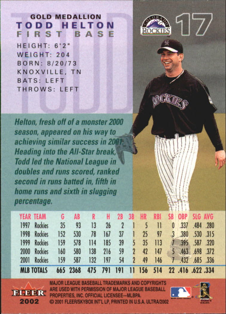 2002 Ultra (Fleer) Baseball "Gold Medallion" Parallel Cards - Picture 23 of 201