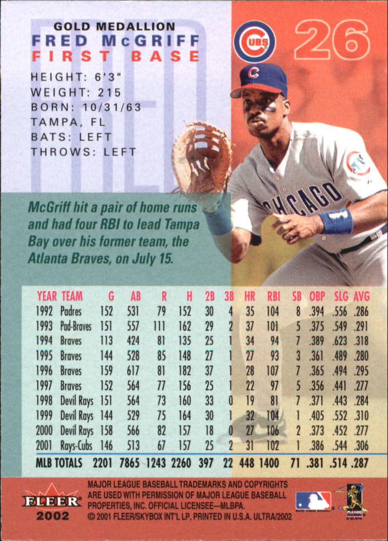 2002 Ultra (Fleer) Baseball "Gold Medallion" Parallel Cards - Picture 35 of 201