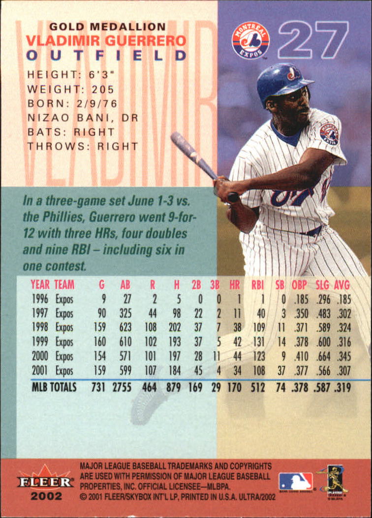 2002 Ultra (Fleer) Baseball "Gold Medallion" Parallel Cards - Picture 37 of 201