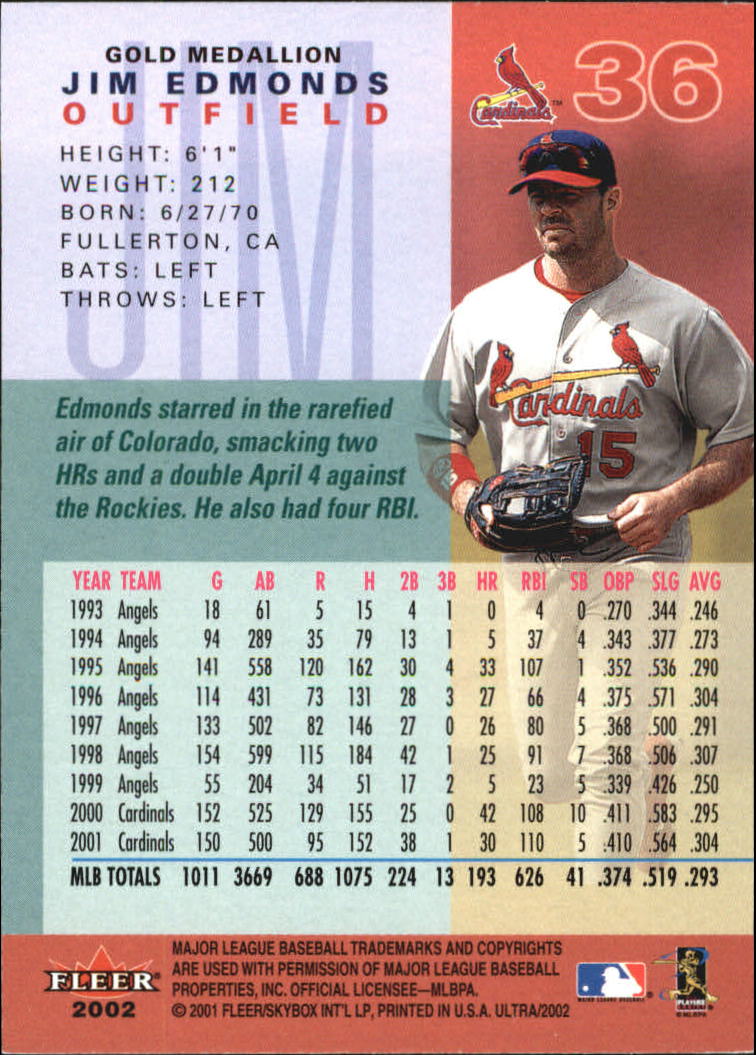 2002 Ultra (Fleer) Baseball "Gold Medallion" Parallel Cards - Picture 45 of 201