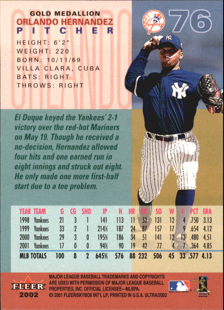 2002 Ultra (Fleer) Baseball "Gold Medallion" Parallel Cards - Picture 73 of 201