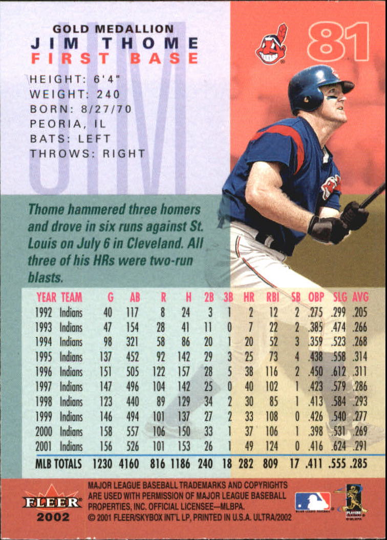 2002 Ultra (Fleer) Baseball "Gold Medallion" Parallel Cards - Picture 77 of 201