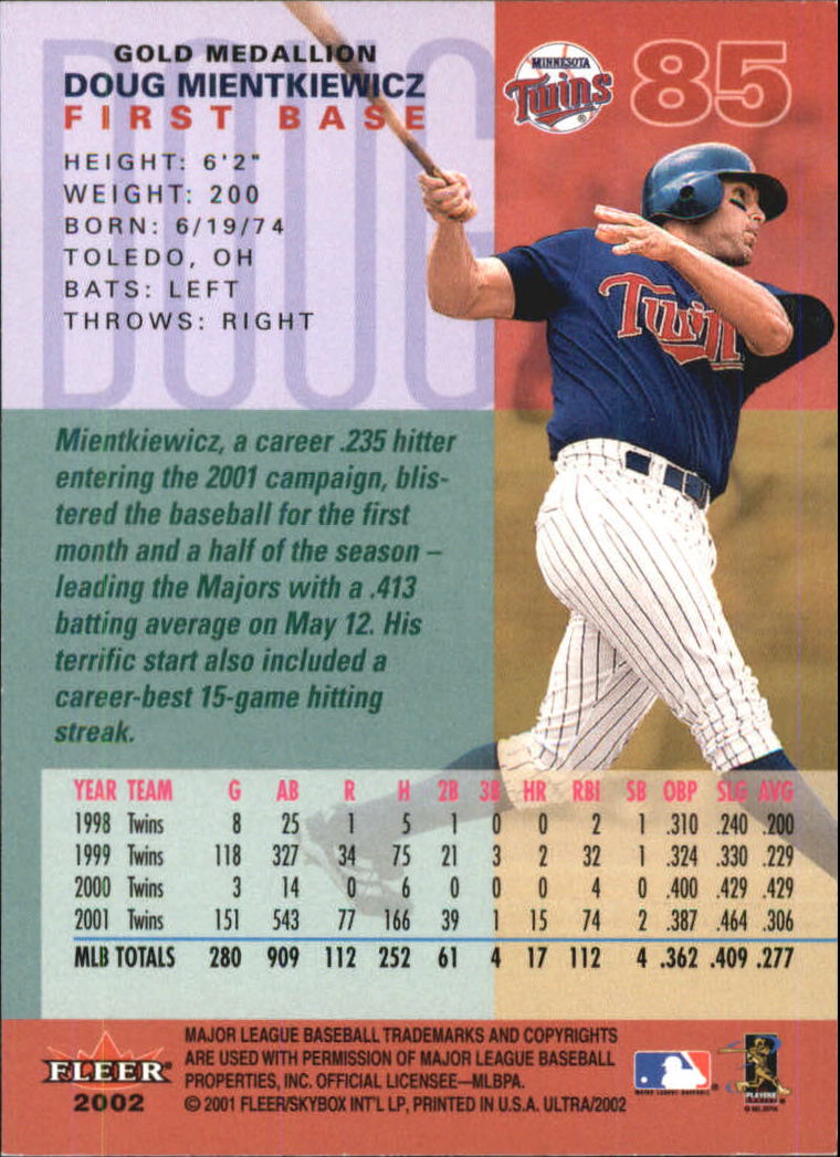 2002 Ultra (Fleer) Baseball "Gold Medallion" Parallel Cards - Picture 83 of 201