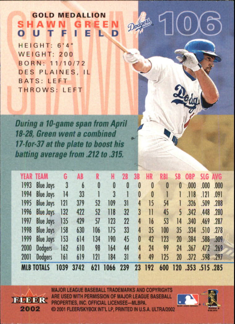 2002 Ultra (Fleer) Baseball "Gold Medallion" Parallel Cards - Picture 97 of 201