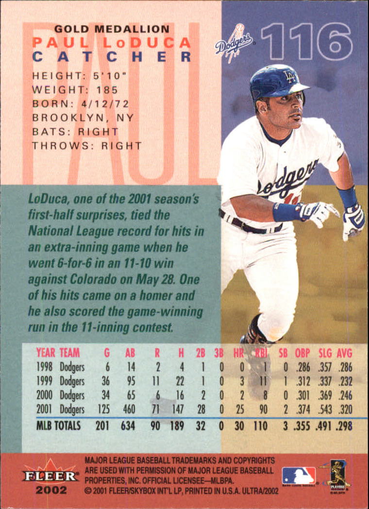 2002 Ultra (Fleer) Baseball "Gold Medallion" Parallel Cards - Picture 103 of 201