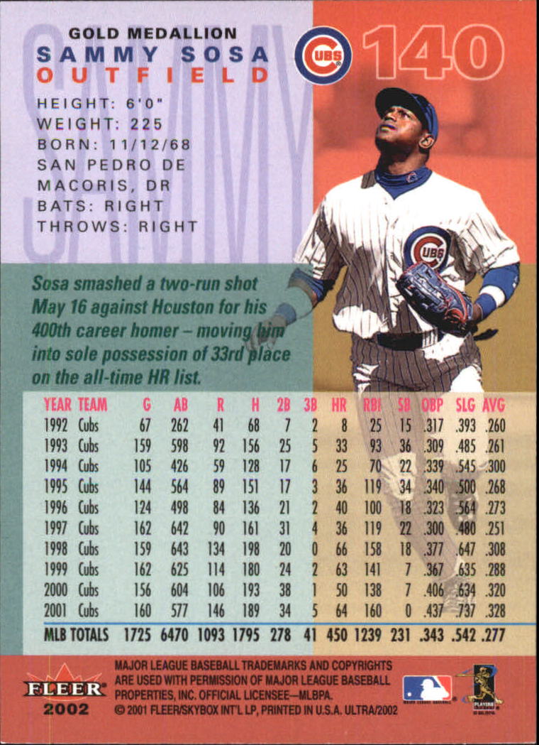2002 Ultra (Fleer) Baseball "Gold Medallion" Parallel Cards - Picture 129 of 201