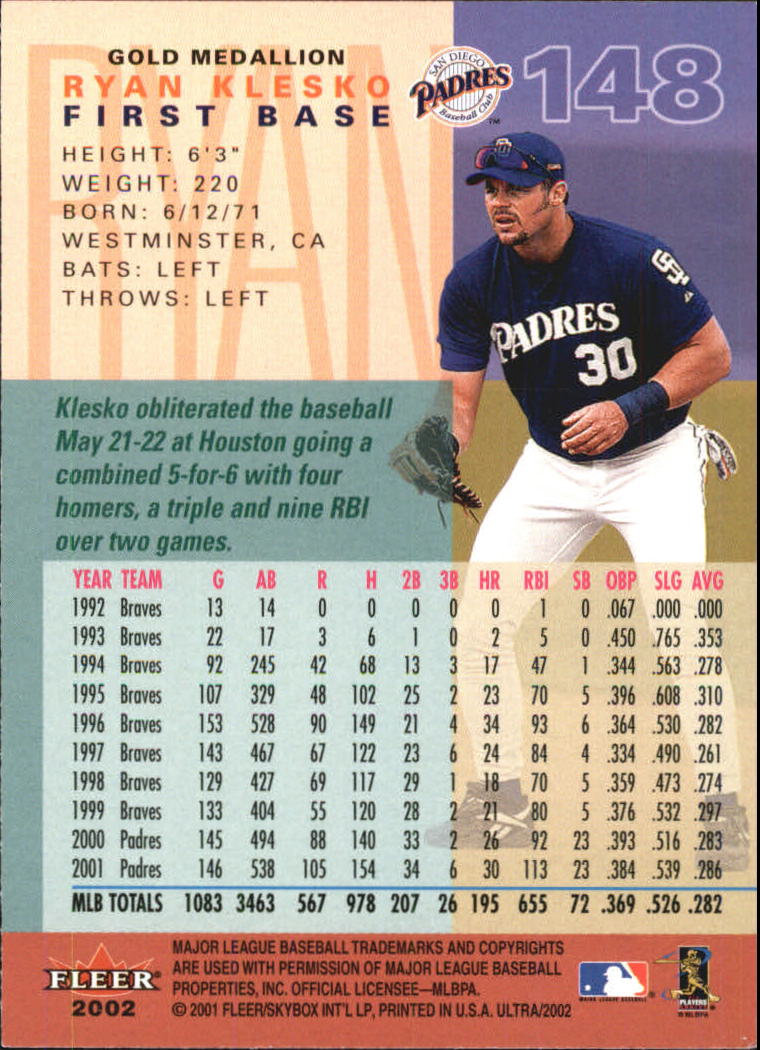 2002 Ultra (Fleer) Baseball "Gold Medallion" Parallel Cards - Picture 133 of 201