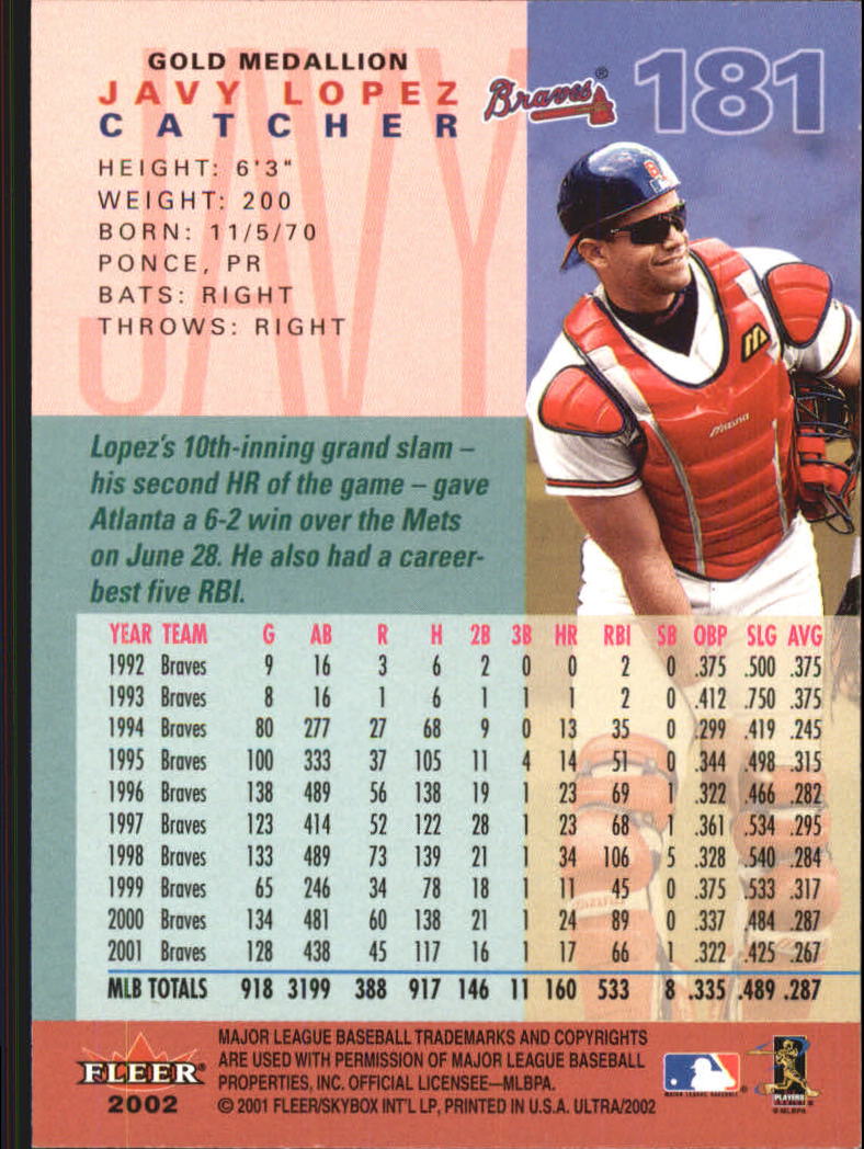 2002 Ultra (Fleer) Baseball "Gold Medallion" Parallel Cards - Picture 165 of 201