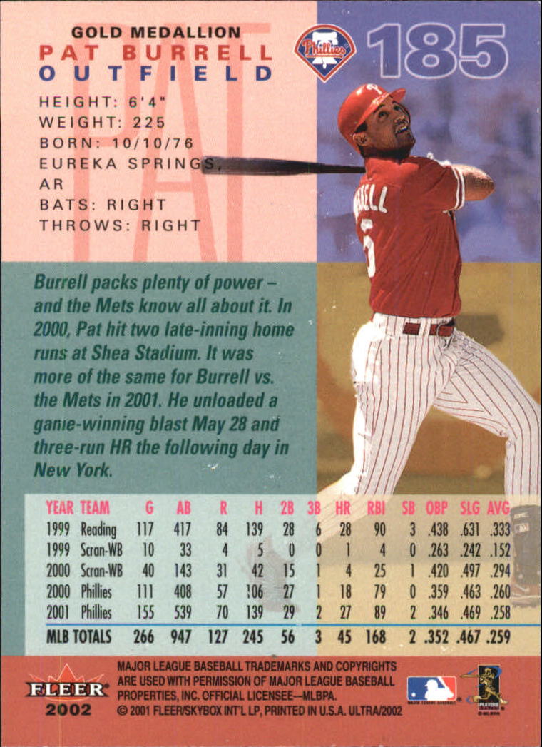 2002 Ultra (Fleer) Baseball "Gold Medallion" Parallel Cards - Picture 167 of 201