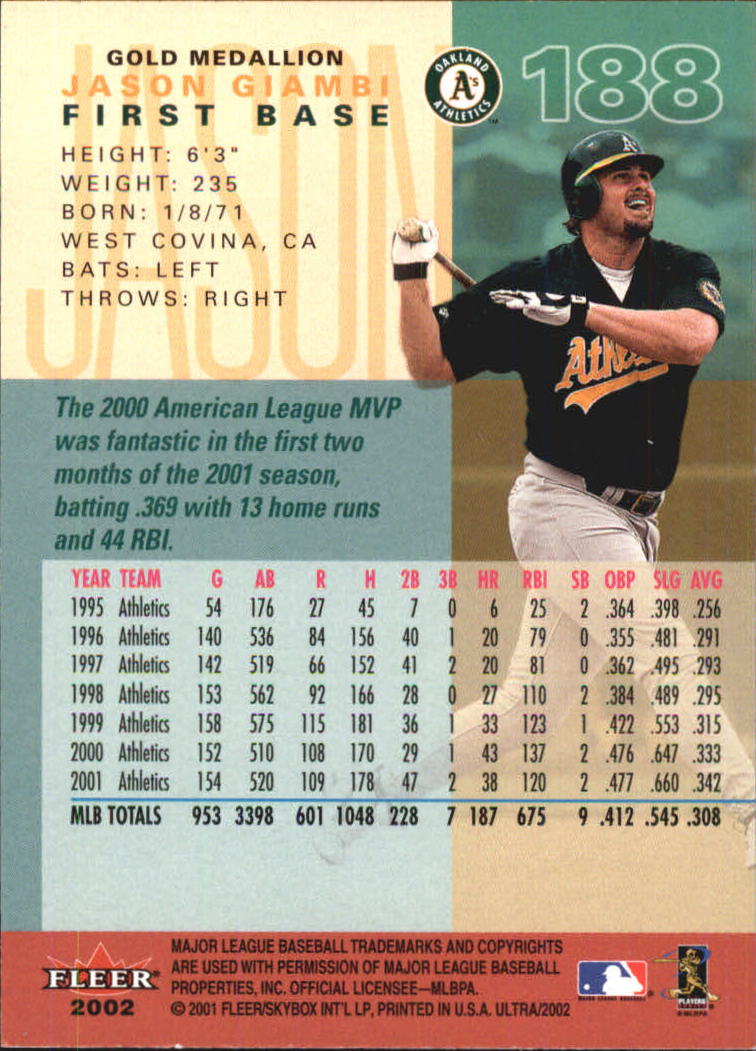 2002 Ultra (Fleer) Baseball "Gold Medallion" Parallel Cards - Picture 169 of 201