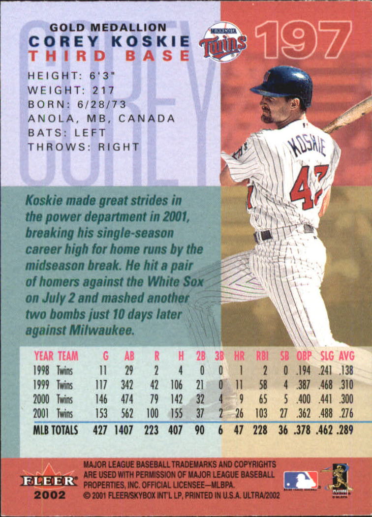 2002 Ultra (Fleer) Baseball "Gold Medallion" Parallel Cards - Picture 177 of 201
