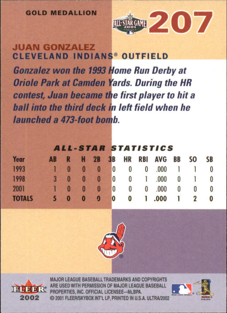 2002 Ultra (Fleer) Baseball "Gold Medallion" Parallel Cards - Picture 181 of 201