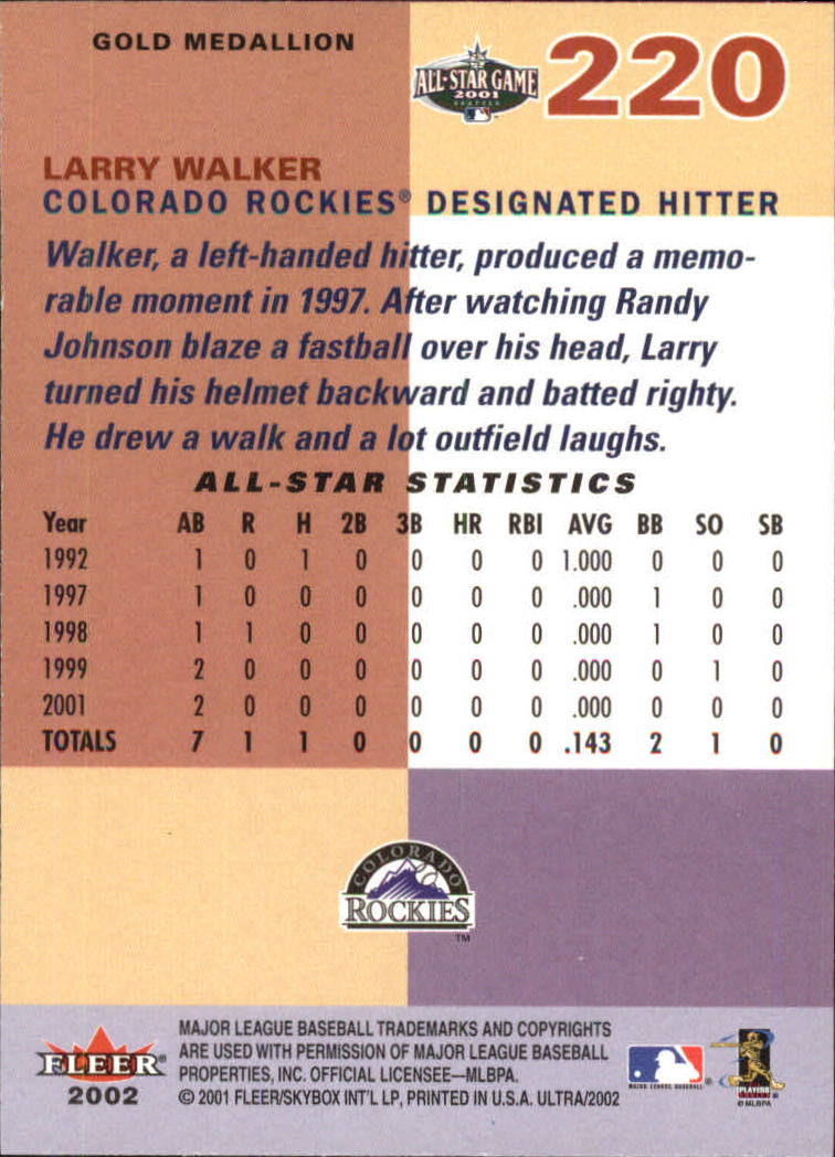 2002 Ultra (Fleer) Baseball "Gold Medallion" Parallel Cards - Picture 187 of 201