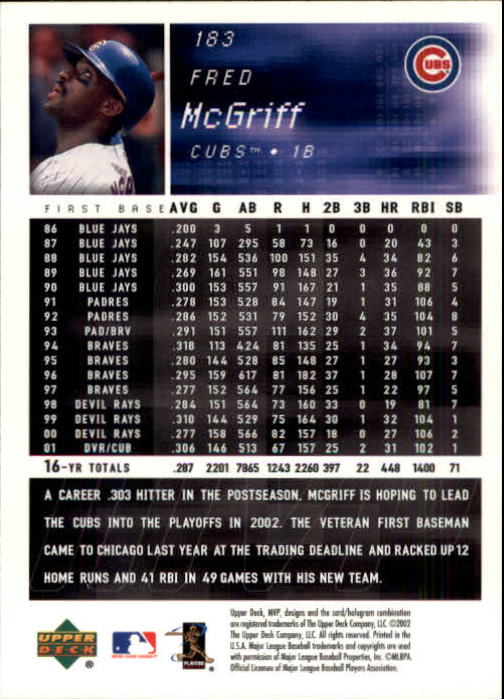 2002 Upper Deck MVP Baseball Card Pick