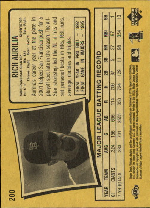 2002 Upper Deck Vintage Baseball Card Pick - Picture 169 of 352