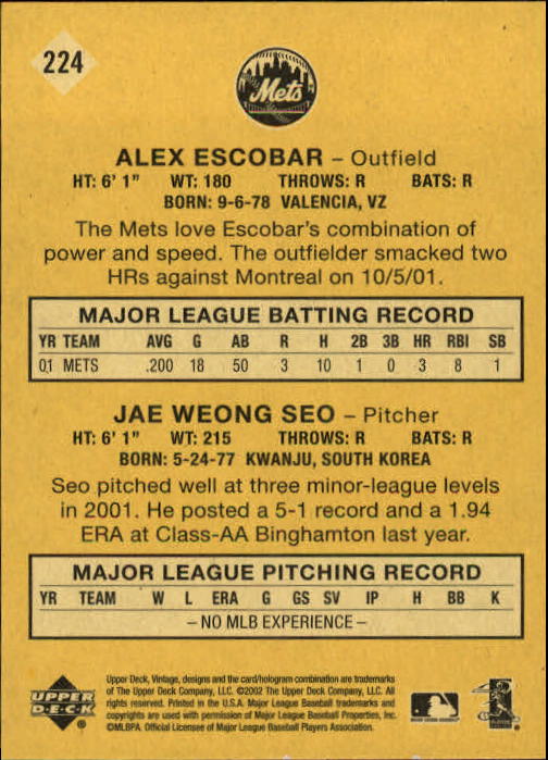 2002 Upper Deck Vintage Baseball Card Pick - Picture 214 of 352