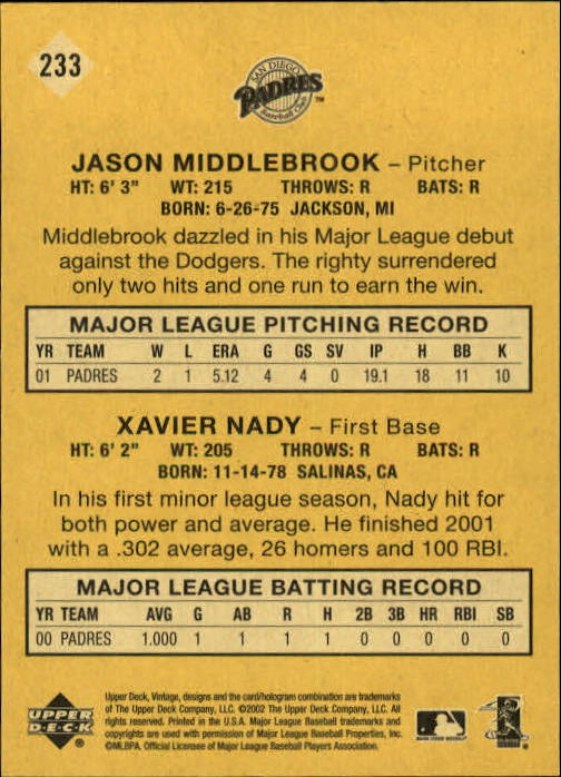 2002 Upper Deck Vintage Baseball Card Pick - Picture 232 of 352