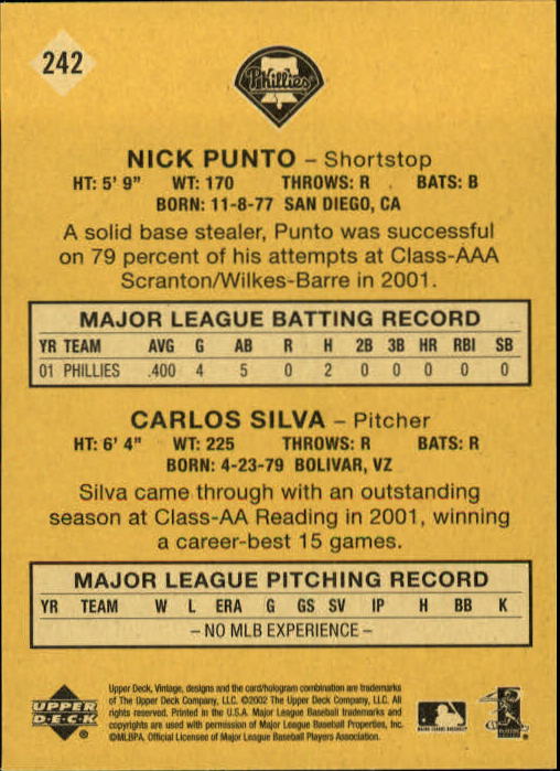 2002 Upper Deck Vintage Baseball Card Pick - Picture 250 of 352