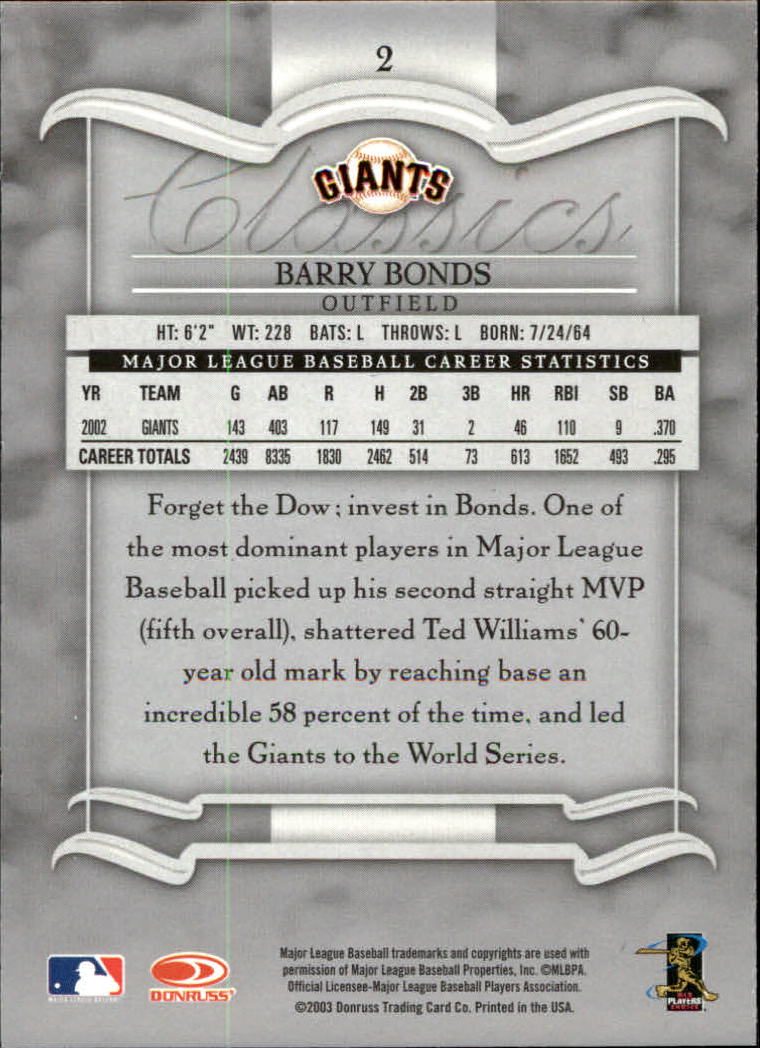 2003 Donruss Classics Baseball "Main Set" Cards #1 to #208 - Picture 5 of 227