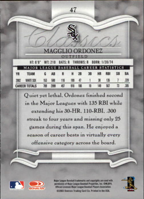 2003 Donruss Classics Baseball "Main Set" Cards #1 to #208 - Picture 95 of 227
