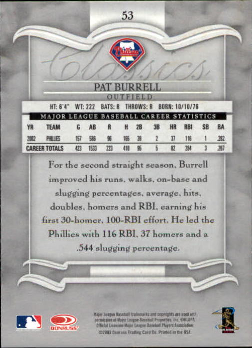 2003 Donruss Classics Baseball "Main Set" Cards #1 to #208 - Picture 107 of 227