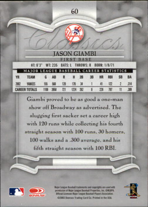 2003 Donruss Classics Baseball "Main Set" Cards #1 to #208 - Picture 121 of 227