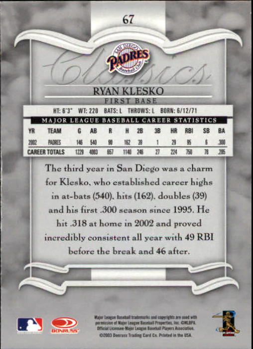 2003 Donruss Classics Baseball "Main Set" Cards #1 to #208 - Picture 135 of 227