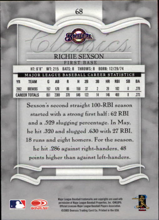 2003 Donruss Classics Baseball "Main Set" Cards #1 to #208 - Picture 137 of 227