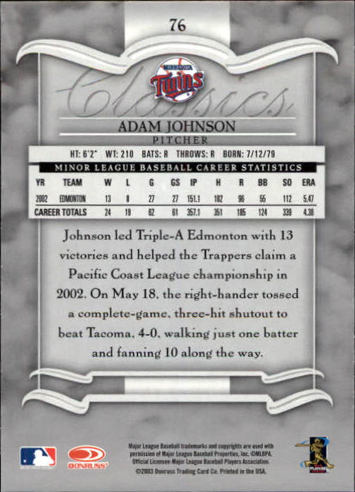 2003 Donruss Classics Baseball "Main Set" Cards #1 to #208 - Picture 153 of 227