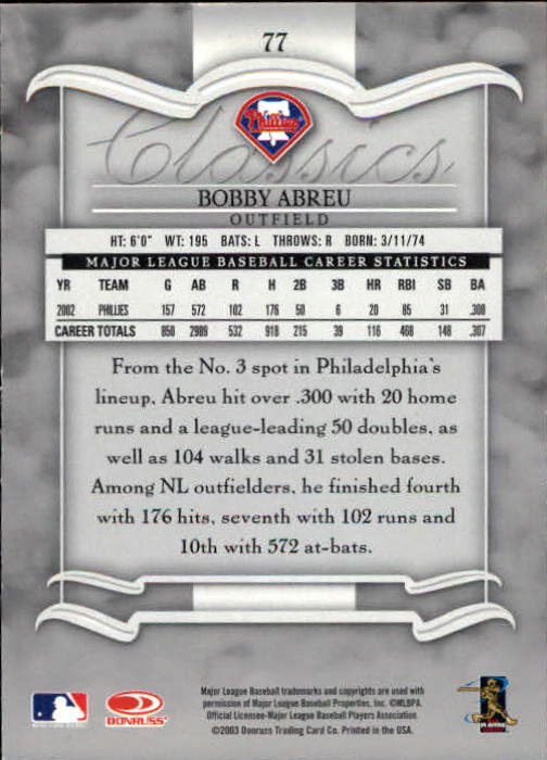 2003 Donruss Classics Baseball "Main Set" Cards #1 to #208 - Picture 155 of 227