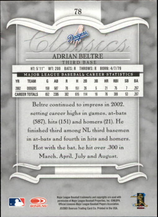 2003 Donruss Classics Baseball "Main Set" Cards #1 to #208 - Picture 157 of 227