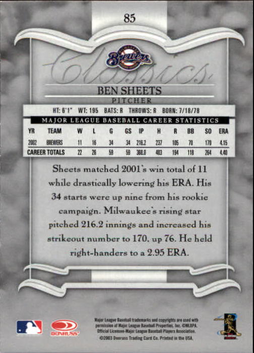 2003 Donruss Classics Baseball "Main Set" Cards #1 to #208 - Picture 171 of 227