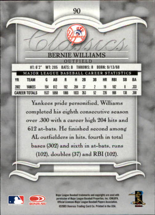 2003 Donruss Classics Baseball "Main Set" Cards #1 to #208 - Picture 181 of 227