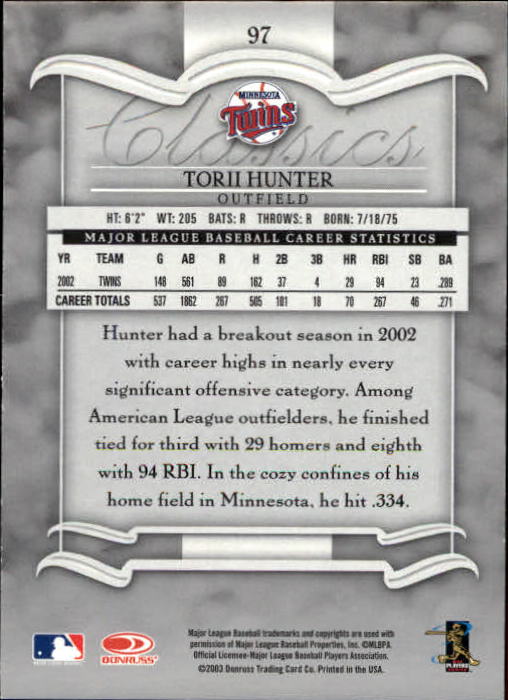 2003 Donruss Classics Baseball "Main Set" Cards #1 to #208 - Picture 195 of 227
