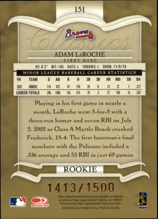 2003 Donruss Classics Baseball "Main Set" Cards #1 to #208 - Picture 207 of 227
