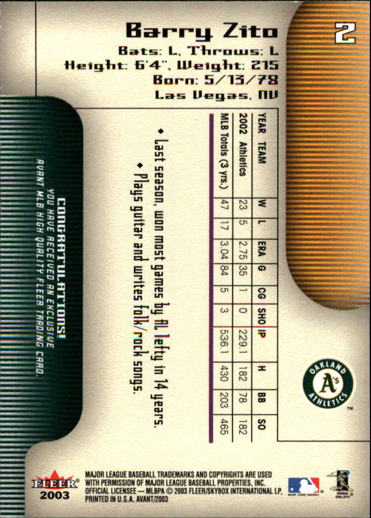 2003 Fleer Avant Baseball "Main Set" Cards #1 to #87 - Picture 5 of 130