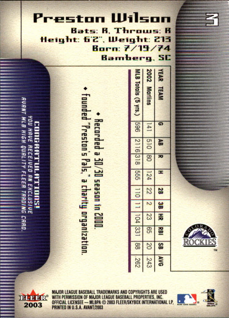 2003 Fleer Avant Baseball "Main Set" Cards #1 to #87 - Picture 7 of 130