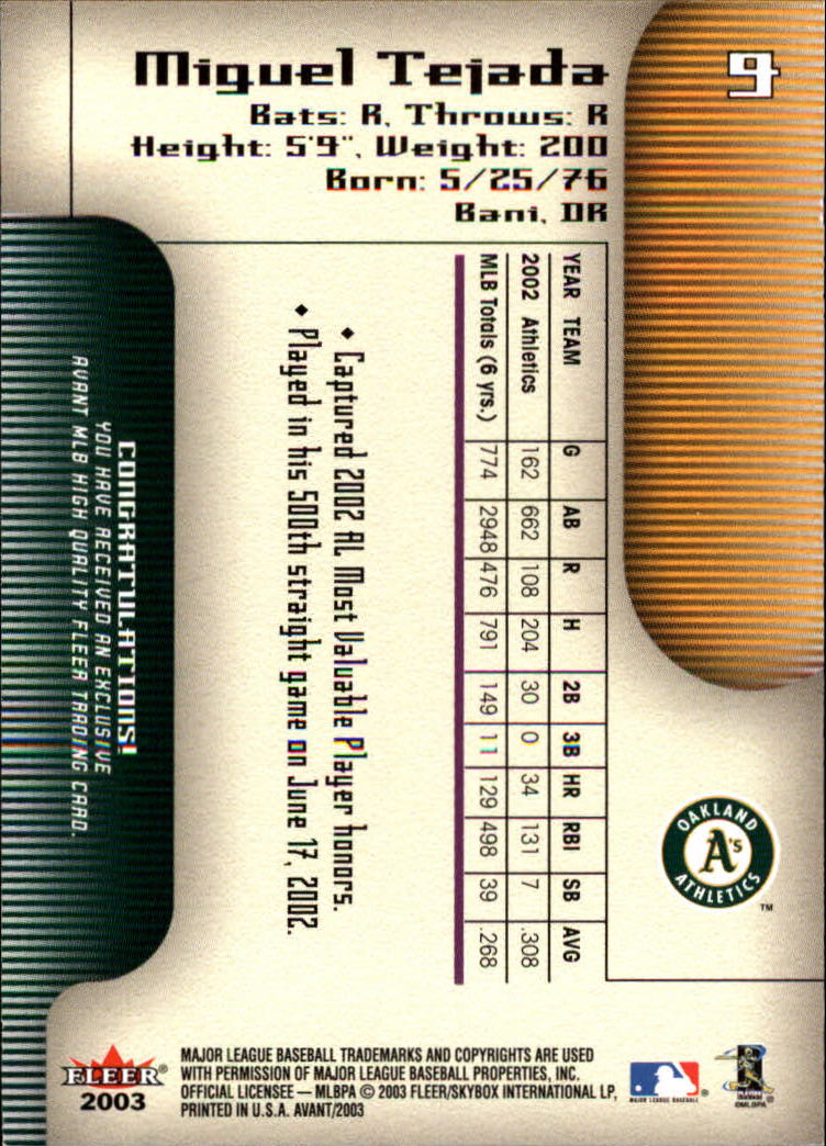 2003 Fleer Avant Baseball "Main Set" Cards #1 to #87 - Picture 18 of 130