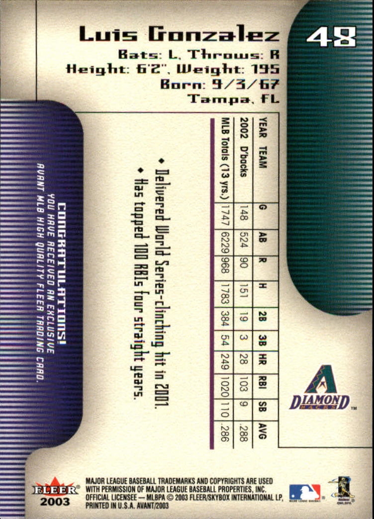 2003 Fleer Avant Baseball "Main Set" Cards #1 to #87 - Picture 88 of 130