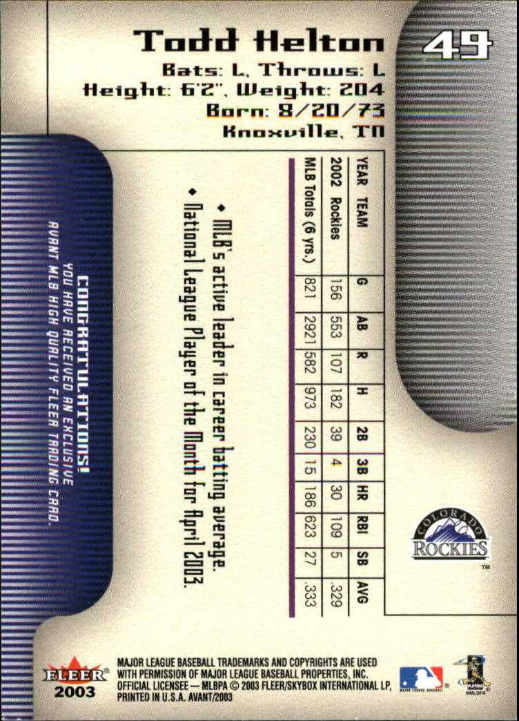 2003 Fleer Avant Baseball "Main Set" Cards #1 to #87 - Picture 90 of 130
