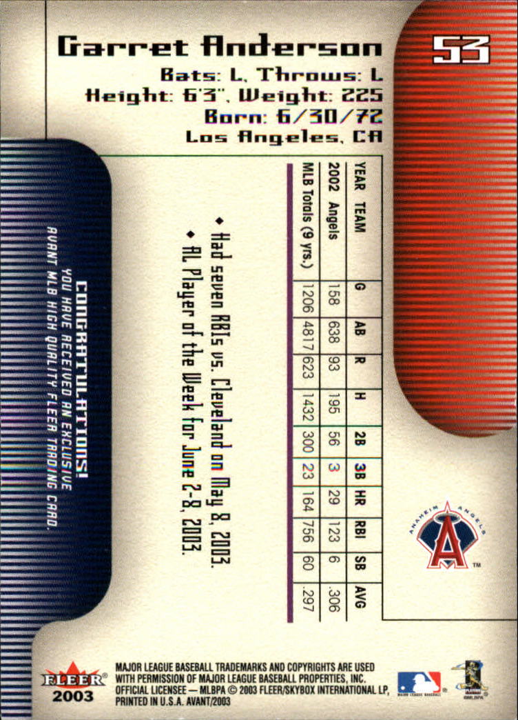 2003 Fleer Avant Baseball "Main Set" Cards #1 to #87 - Picture 98 of 130