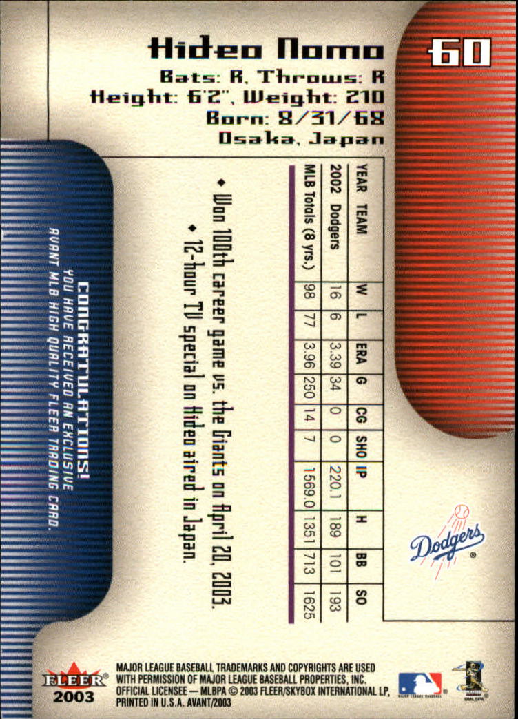 2003 Fleer Avant Baseball "Main Set" Cards #1 to #87 - Picture 110 of 130