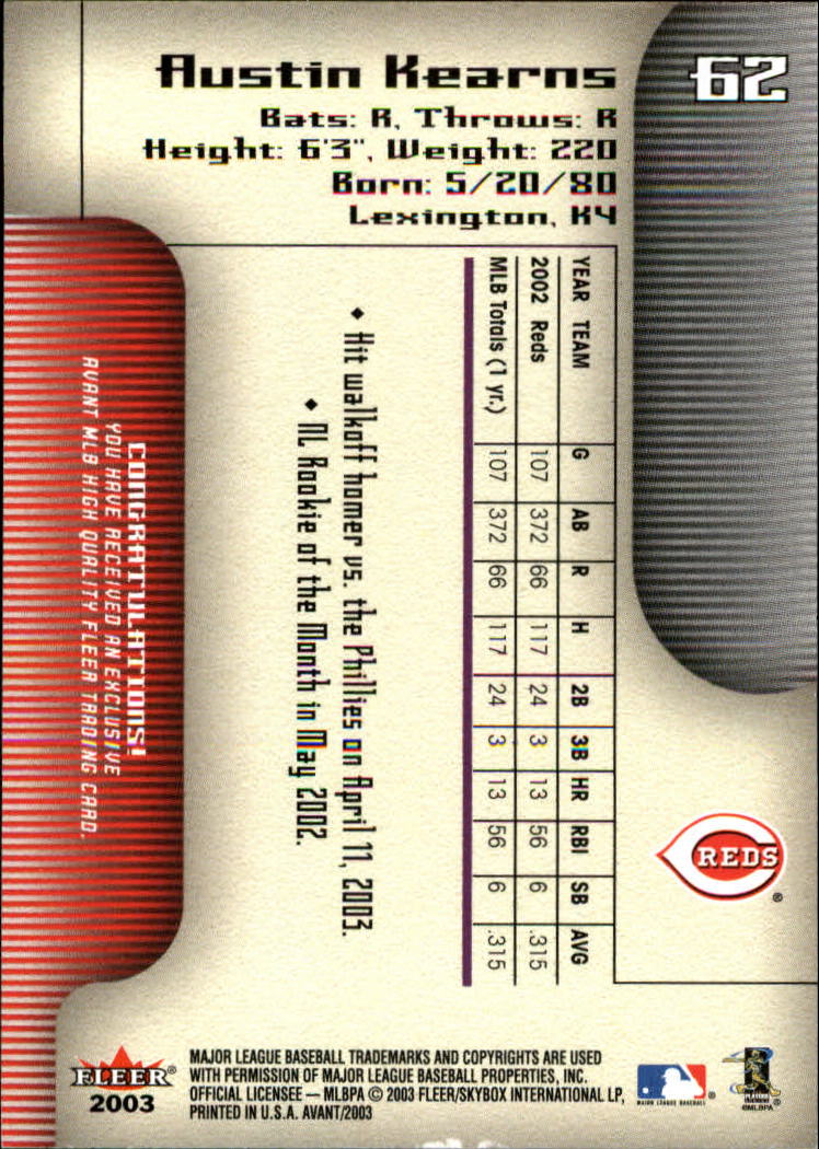 2003 Fleer Avant Baseball "Main Set" Cards #1 to #87 - Picture 114 of 130