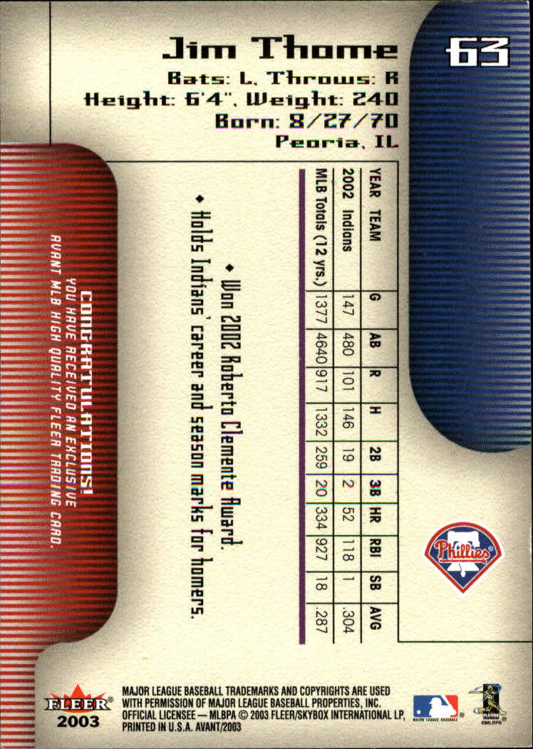 2003 Fleer Avant Baseball "Main Set" Cards #1 to #87 - Picture 116 of 130