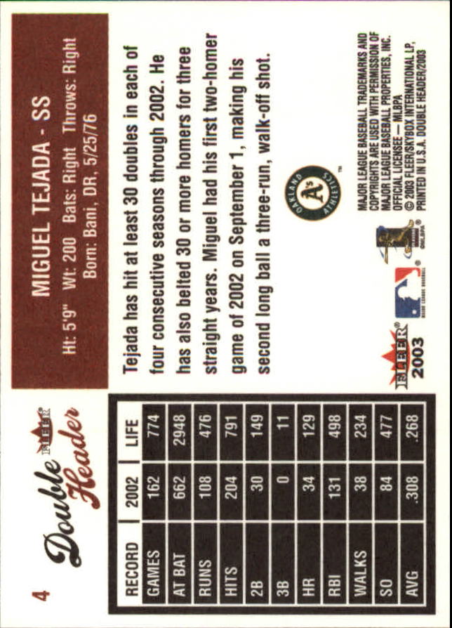 2003 Fleer Double Header Baseball "Main Set" Cards - Picture 9 of 415