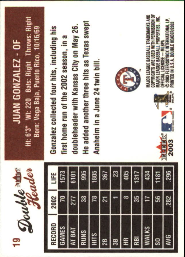 2003 Fleer Double Header Baseball "Main Set" Cards - Picture 37 of 415