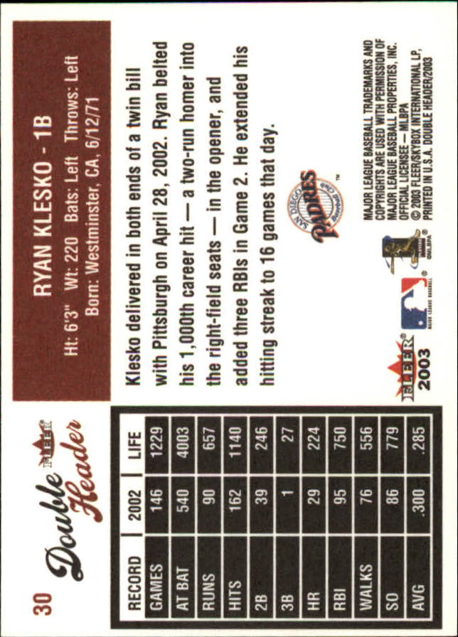 2003 Fleer Double Header Baseball "Main Set" Cards - Picture 57 of 415
