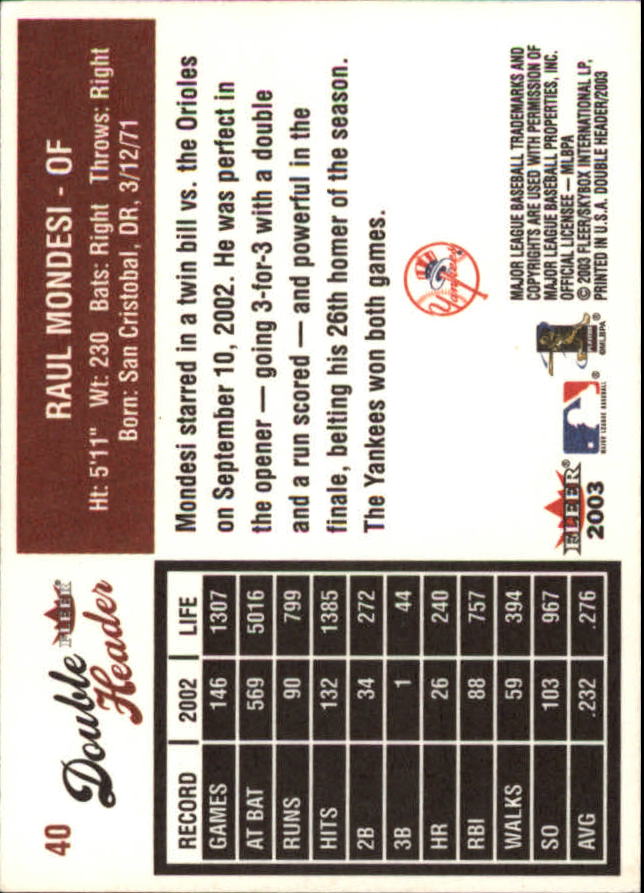 2003 Fleer Double Header Baseball "Main Set" Cards - Picture 73 of 415