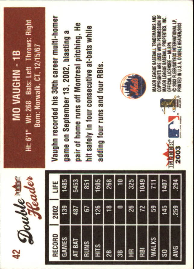 2003 Fleer Double Header Baseball "Main Set" Cards - Picture 77 of 415