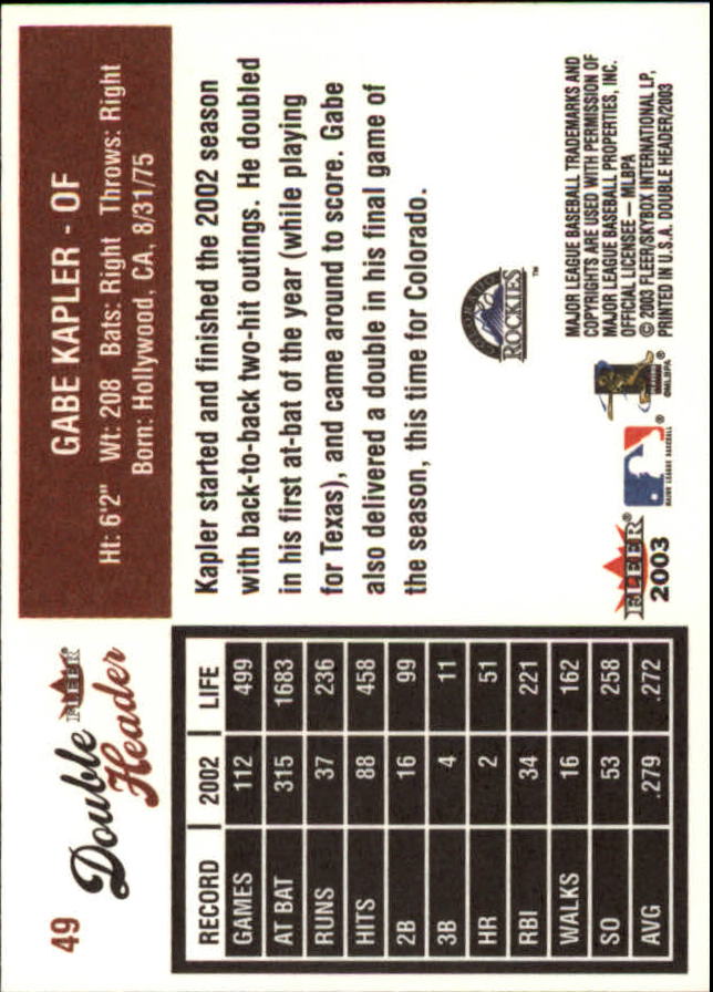 2003 Fleer Double Header Baseball "Main Set" Cards - Picture 91 of 415